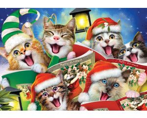 Grappige katten met kerstthema, fotobehang met een speelse en feestelijke uitstraling.