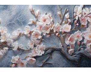 Kersenbloesem takken met bloeiende sakura bloemen, schitterend weergegeven op dit fotobehang.