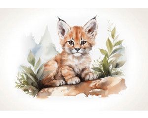 Fotobehang van een kleine lynx, geschikt voor kinderkamers met een avontuurlijk thema.