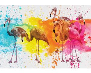 Fotobehang van een kleurrijke flamingo, weergegeven in een kunstzinnig schilderij.