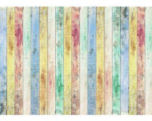 Fotobehang van kleurrijke houten panelen in een retro stijl.