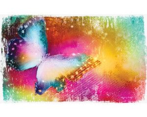 Fotobehang van een kleurrijke vlinder, weergegeven in een levendig kunstwerk.