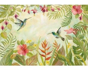 Fotobehang van kolibries in de jungle, met een exotische en kleurrijke uitstraling.