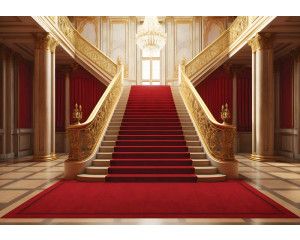 Fotobehang van een koninklijke trap in een paleis, met een focus op architectuur en elegantie.