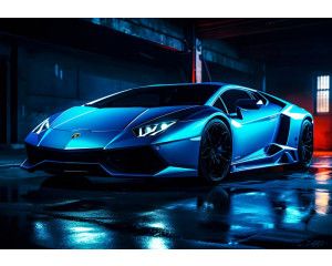 Neon Lamborghini Aventador afgebeeld in een futuristische raceomgeving, weergegeven op dit energieke fotobehang.