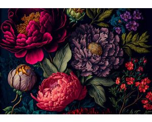 Levendige bloemenpracht van pioenrozen, afgebeeld op een gedetailleerd kunstschilderij als fotobehang.