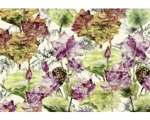 Lotusbloem fotobehang met delicate bloemen in een kunstzinnig en abstract ontwerp, ideaal voor rustgevende ruimtes.
