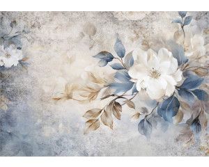 Luxe bloemenpracht op een betonnen muur, weergegeven op een artistiek vliesbehang.