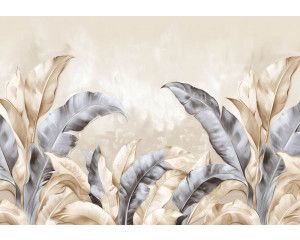 Fotobehang met luxe uitgewerkte junglebladeren in diepe groentinten en goudaccenten.