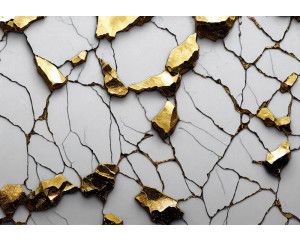 Fotobehang met 3D gouden en witte marmer details, dat zorgt voor een luxe en verfijnde uitstraling in de ruimte.