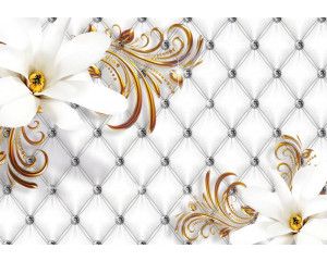 Fotobehang met gouden en zilveren bloemen, ideaal voor een moderne en luxueuze ruimte.