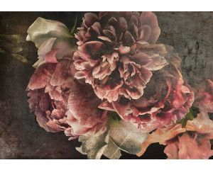 Luxe vintage bloemen fotobehang met grote pioenrozen, die een weelderige en romantische sfeer creëren.