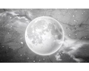 Fotobehang van de maan op een betonnen muur, industrieel en mystiek.