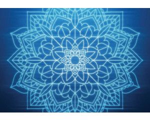 Blauw symmetrisch patroon van een mandala in abstracte kunststijl op fotobehang.