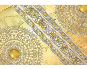 Halve gouden mandala, Indiaans patroon in een abstract fotobehang met verfijnde details.