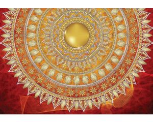 Mandala patroon in het rood, Indiaans geïnspireerd, weergegeven op een fotobehang voor een serene sfeer.