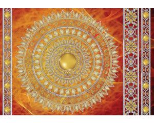 Rood en gouden mandala patroon in een fotobehang dat Indiase versieringen en kunst samenbrengt.