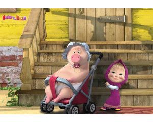 Fotobehang van Masha and the Bear, kleurrijk en speels ontwerp.