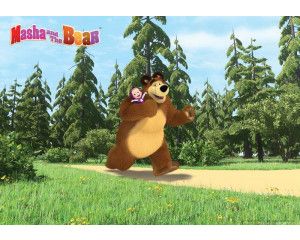 Fotobehang van Masha en de Beer, waarbij Masha avonturen beleeft met de Beer.