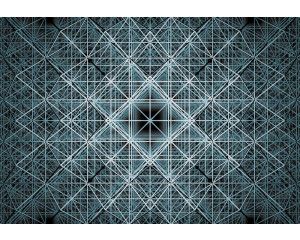 Matrix-abstractie fotobehang met futuristische patronen en complexe lijnen, perfect voor een moderne ruimte.