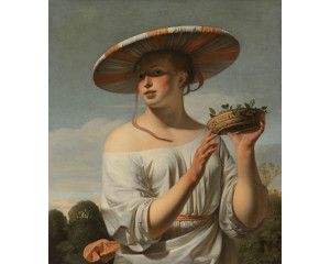 Fotobehang van een meisje met een brede hoed, artistiek en klassiek.