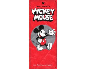 Retro stijl Mickey Mouse fotobehang, met klassieke Amerikaanse elementen zoals sterren en strepen, in een vintage kleurenpalet.