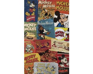 Fotobehang met Mickey Mouse afgebeeld op een billboard, in retro-stijl met gedurfde kleuren en klassieke Disney-beeldtaal.