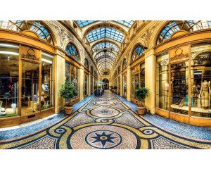 Milan City Shopping fotobehang met een luxe lounge in goud en een stedelijke uitstraling.