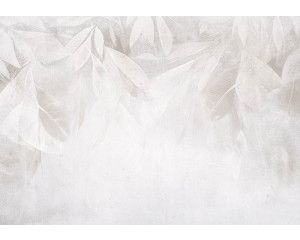 Fotobehang met een minimalistisch botanisch design van fijne bladeren in neutrale en natuurlijke tinten.