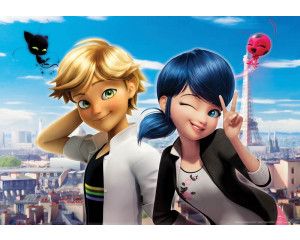 Fotobehang van de personages Miraculous Lady Bug en Cat Noir in een levendige stijl, gebaseerd op de animatieserie.