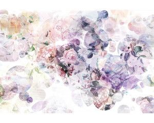 Moderne romantiek fotobehang met bloemen, in een abstract en kunstzinnig ontwerp met zachte kleuren.