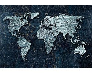 Moderne zilverkleurige wereldkaart, fotobehang met een strak design.