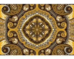 Goud en geel mozaïekpatroon, abstract fotobehang met geometrische vormen voor een moderne ruimte.