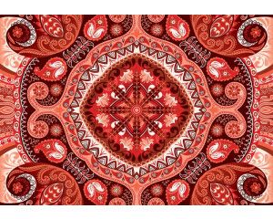 Rood mozaïekpatroon met abstracte vormen, fotobehang voor een speelse en eigentijdse uitstraling.