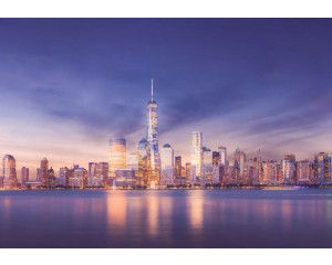 Fotobehang van New York met wolkenkrabbers in de nacht.