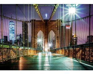Fotobehang met de Brooklyn Bridge in New York in de avond.