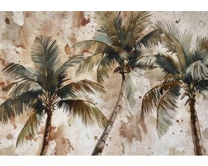 Fotobehang van palmbomen, met een tropische en serene sfeer.