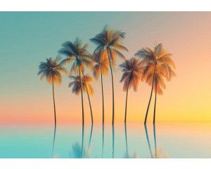 Fotobehang met artistieke palmbomen in zwart-witte illustratiestijl.