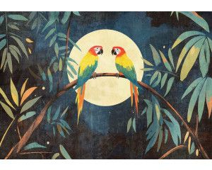 Fotobehang Papegaaien in de Jungle bij Volle Maan