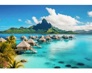 Fotobehang van het paradijselijke eiland Bora Bora, met stranden en de zee, ideaal voor een serene omgeving.