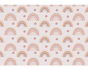 Fotobehang met regenbogen in zachte pasteltinten op een lichte achtergrond.