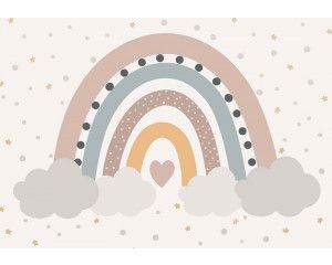 Fotobehang met een pastel regenboog op een lichte achtergrond. Een dromerig en kleurrijk ontwerp.