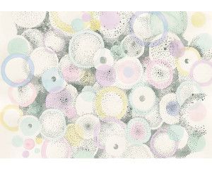 Pastelkleurige cirkels, weergegeven op een kunstzinnige manier op dit vrolijke fotobehang.