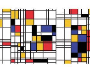 Fotobehang van Piet Mondriaan compositie, in een kunstzinnige schilderijstijl.