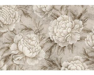 Fotobehang van pioenrozen in Japanse stijl, met een focus op elegantie en natuur.