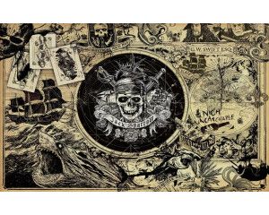 Fotobehang van Pirates of the Caribbean met Jack Sparrow in actie.