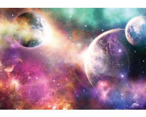 Fotobehang met sterren en planeten in de ruimte, met een betoverende weergave van de kosmos en het heelal.