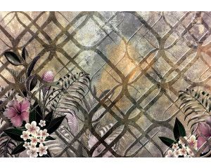 Fotobehang van planten en ornamenten, abstract bloemenontwerp met sierlijke patronen.