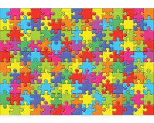 Regenboog puzzel fotobehang met kleurrijke stukken, speciaal ontworpen voor kinderen en slaapkamers.