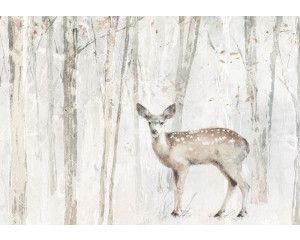 Fotobehang van een ree in het bos, kunstzinnig afgebeeld met een combinatie van bomen en dieren.